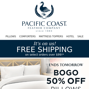 Buy 1 Pillow, Get 1 50% OFF ENDS Tomorrow