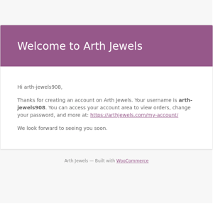 Your Arth Jewels account has been created!