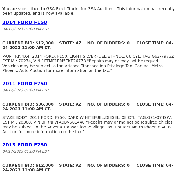 GSA Auctions GSA Fleet Trucks Update