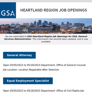 New/Current Job Opportunities in the GSA Heartland Region