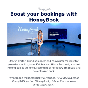 This copywriter booked over $100k since joining HoneyBook
