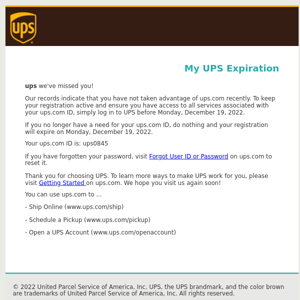 My UPS Expiration