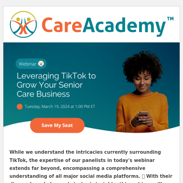 TODAY: TikTok's Potential for Your Senior Care Business 🚀 Join Our Expert Webinar!