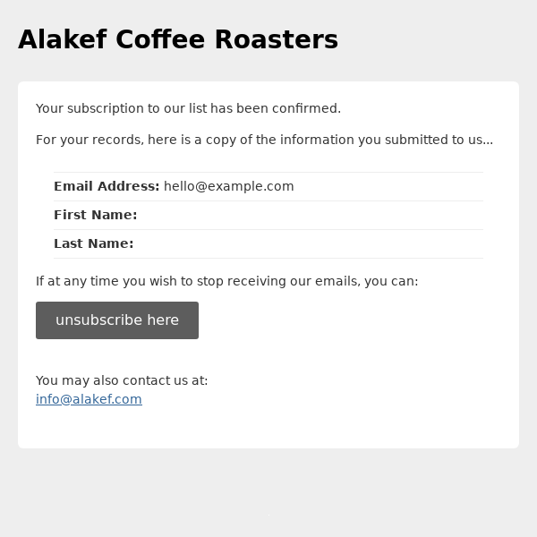 Alakef Marketing: Subscription Confirmed