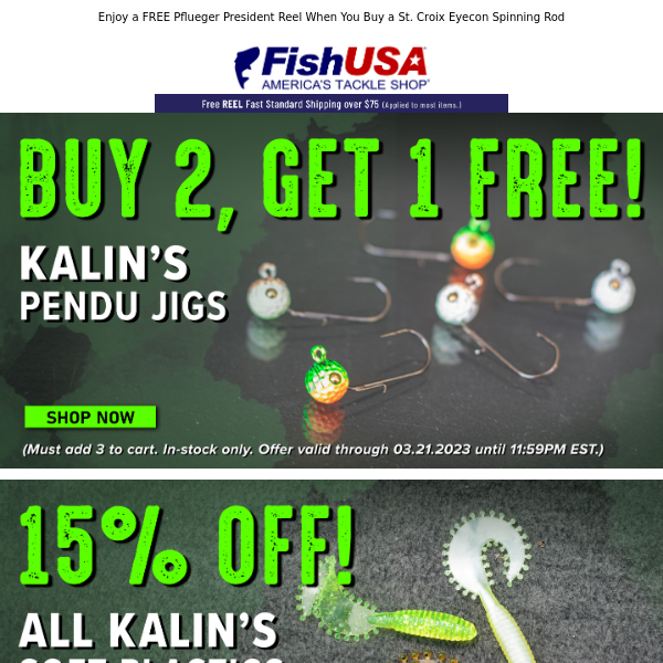 Super Savings on Kalin's Pendu Jigs & Soft Plastics!