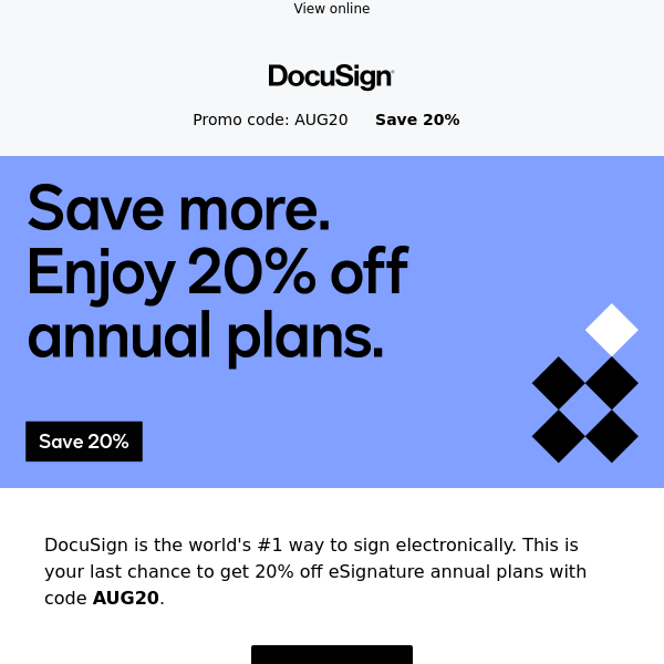 Only one day left to save 20% on DocuSign