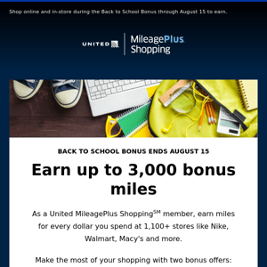 Limited time - earn 3,000 bonus miles just for shopping