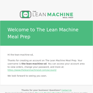 Your The Lean Machine Meal Prep account has been created!