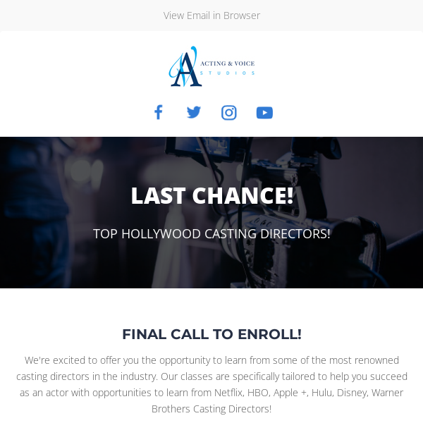 LAST CHANCE: Top Hollywood Casting Directors!