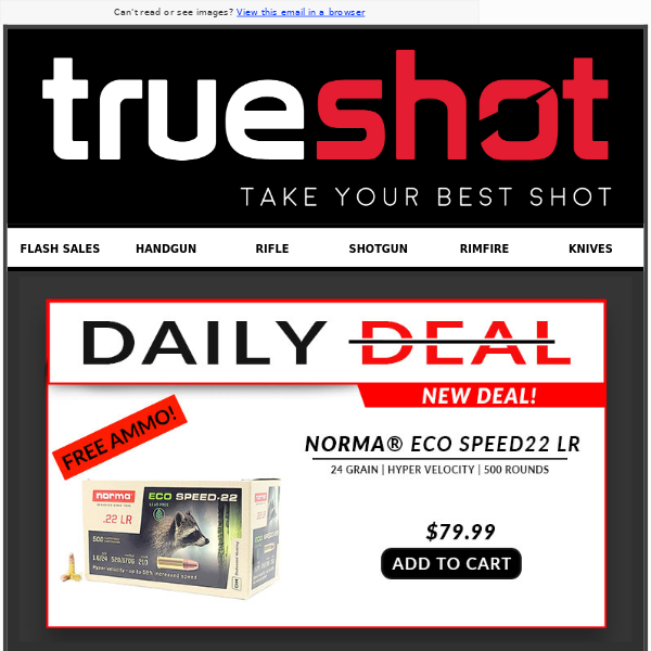 DAILY DEAL! | Free 22 LR Ammo | $9.99 Flat Rate Shipping