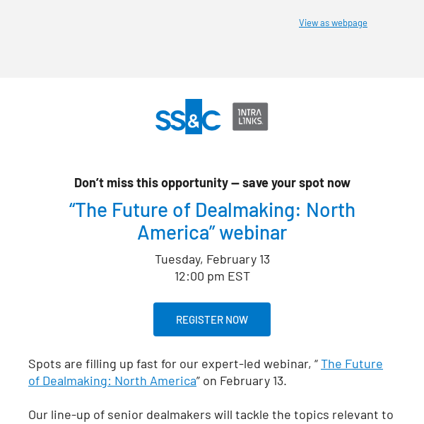 Don’t miss our webinar: “The Future of Dealmaking: North America”