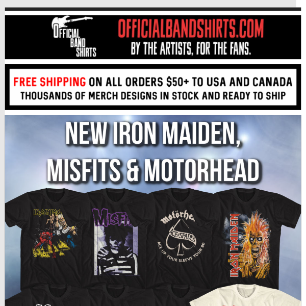 New 2023 Iron Maiden, Misfits & Motorhead Collections + 15% Off