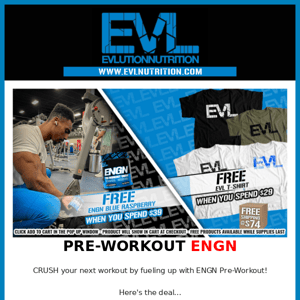 🏋️ Spend $39, get FREE ENGN & EVL Shirt!