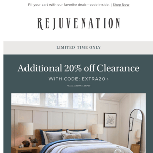 Save an EXTRA 20% off clearance lighting, hardware & more