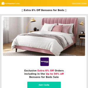 Bensons For Beds Exclusive Extra 6% Off