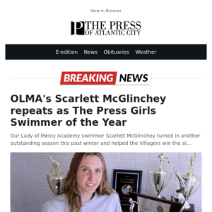 OLMA's Scarlett McGlinchey repeats as The Press Girls Swimmer of the Year