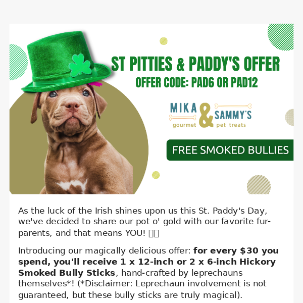 🍀 Lucky Puppy! Free Hickory Smoked Chews Await!