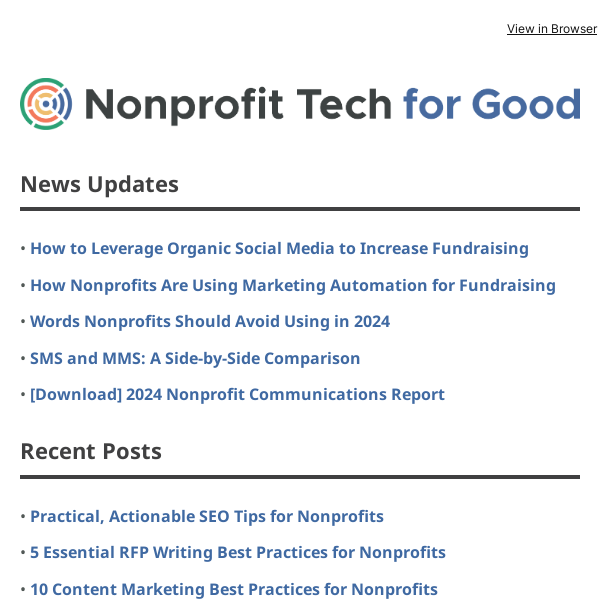 Leverage Organic Social Media for Fundraising • Marketing Automation for Nonprofits • Words to Avoid in 2024