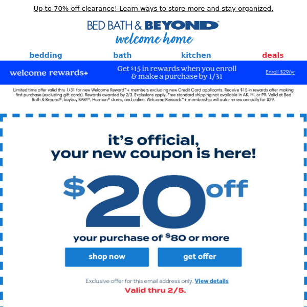 Save $20 on your ENTIRE purchase of $80 or more with coupon! - Bed Bath &  Beyond