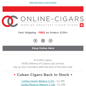 Cuban Cigars Back in Stock!🔥