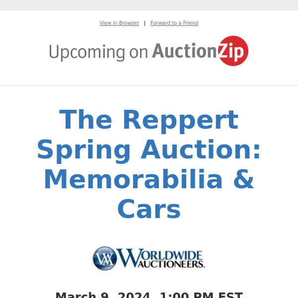 The Reppert Spring Auction: Memorabilia & Cars