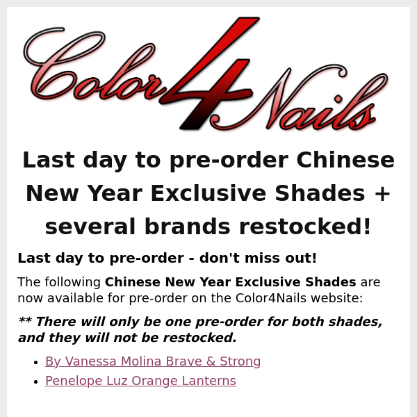 Last day to pre-order Chinese New Year Exclusive Shades + restocked shades!