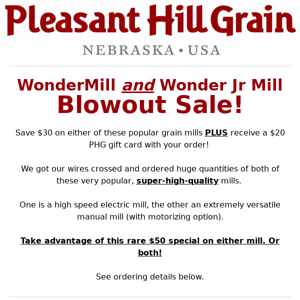 WonderMill Overstock Blowout Sale! 💥