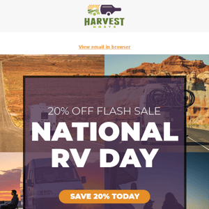 NATIONAL RV DAY: Save 20% on A Harvest Hosts Membership!