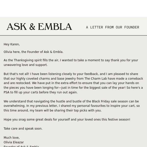 💌 A letter from our Founder to Ask And Embla