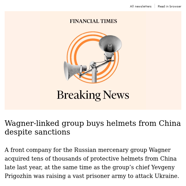 Wagner-linked group buys helmets from China despite sanctions