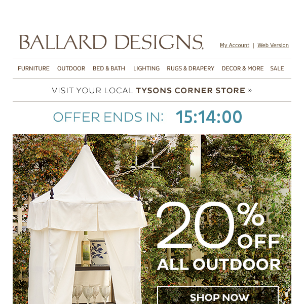 20% off all outdoor ends tonight!