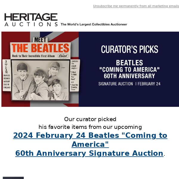 Curator's Picks from the Beatles "Coming to America" 60th Anniversary Auction