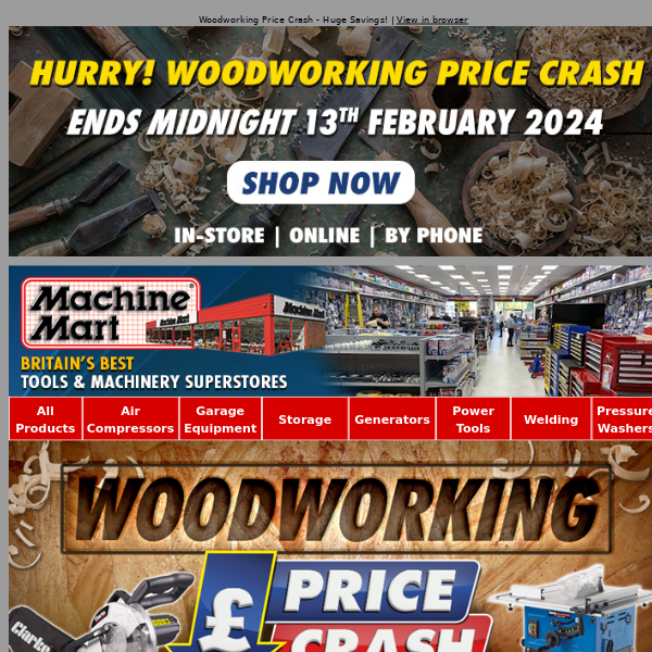 Final Reminder: Woodworking Tools & Machinery Price Crash Ends Tomorrow!
