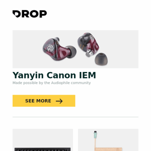Yanyin Canon IEM, Drop SENSE75 Mechanical Keyboard, CableMod Matcha Mango Keyboard Cable - Drop Exclusive and more...