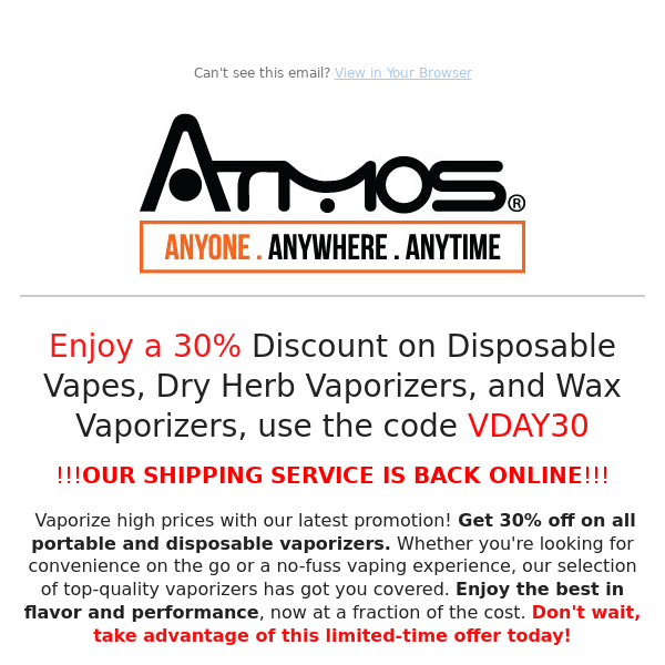 🚨Score 30% Off Atmosrx Vapes - Time's Running Out!