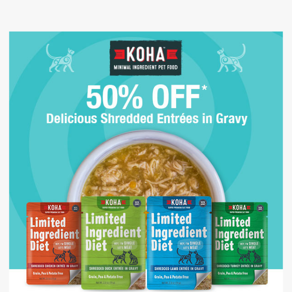 50% OFF! Shredded Pouches in Gravy for Cats