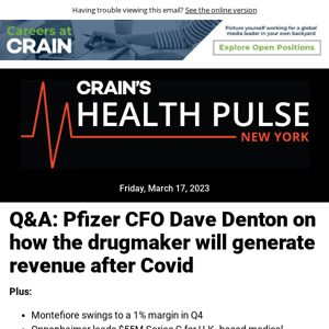 Health Pulse: Q&A: Pfizer CFO Dave Denton on how the drugmaker will generate revenue after Covid