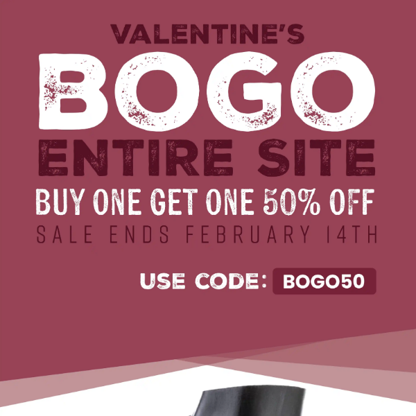 Starts Now! Valentine's Sale, Buy One Get One 50% off Sitewide