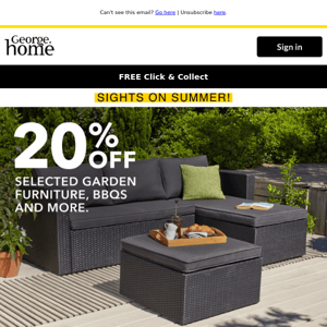 20% off garden furniture, BBQs & more has us like 😍