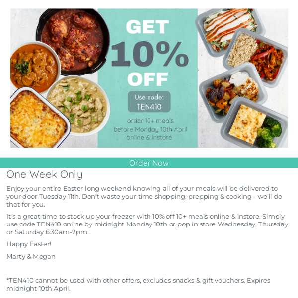 ONE WEEK ONLY: 10+ Meals 10% Off