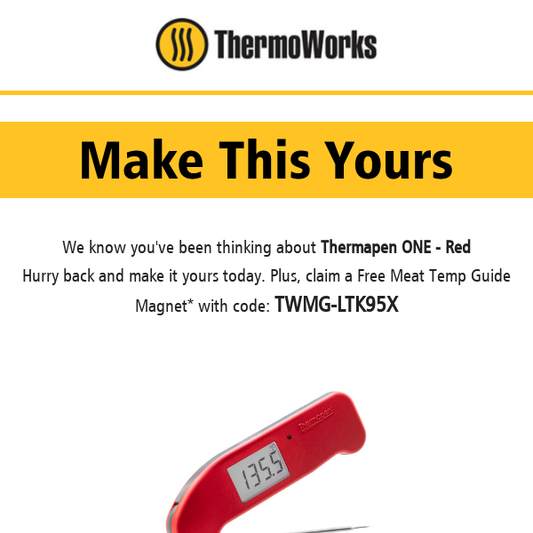 Grab Your Red Thermapen ONE & Free Meat Temp Guide Magnet at ThermoWorks  Now! 🌡️ - ThermoWorks