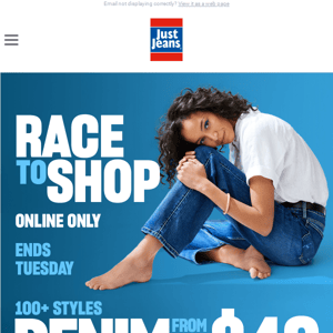 Race To Shop Denim From $49! Hurry, Ends Tuesday.