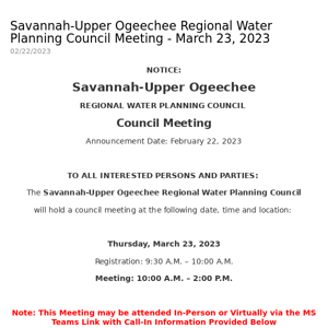 Georgia Department of Natural Resources Daily Digest Bulletin