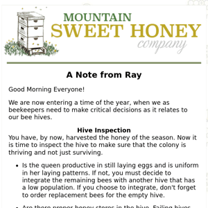 August Hive Inspections List - Getting ready for Fall & Winter