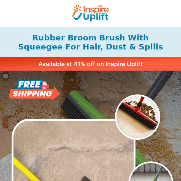 Rubber Broom Brush With Squeegee For Hair, Dust & Spills - Inspire Uplift