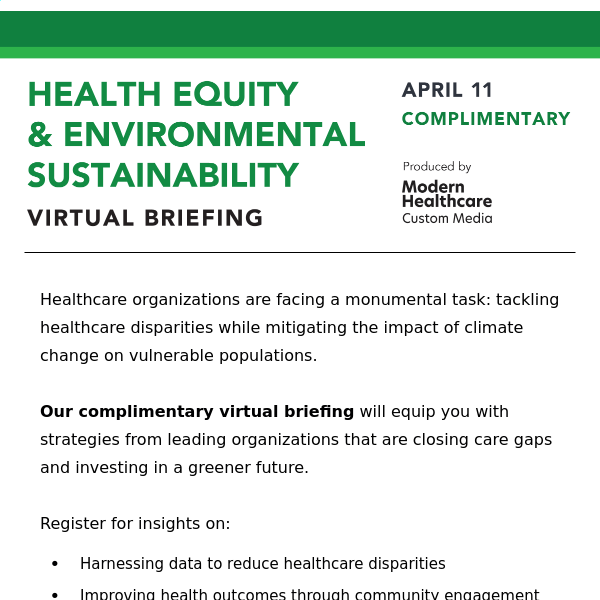 New Virtual Briefing: Health Equity and Environmental Sustainability