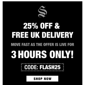 ⚡ FLASH DEAL: 25% off and FREE UK Delivery ⚡️