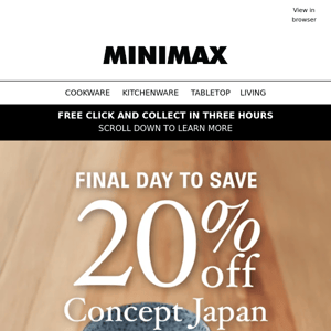 Final Day | 20% off Concept Japan Dinnerware and Servingware