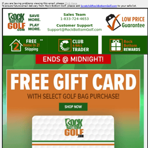 FINAL HOURS ⏳ FREE GIFT CARD w/ Golf Bag Purchase!