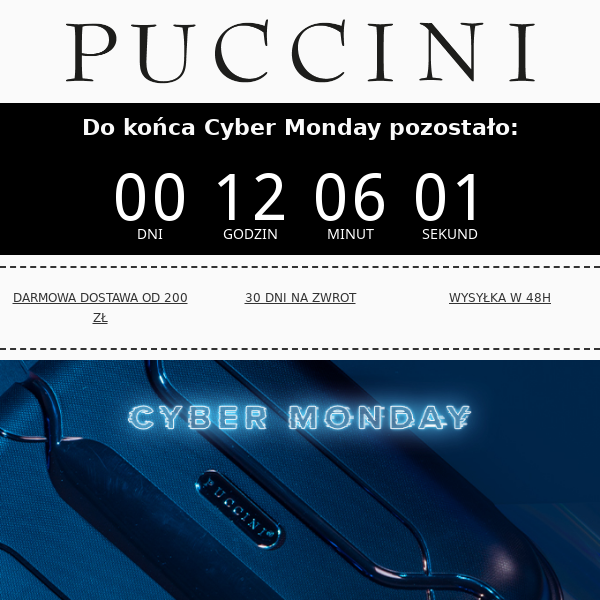 Cyber Monday! ⏰ Extra Rabat -25% na walizki i torebki ⏰